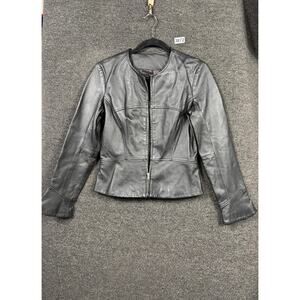 Shape Fx Jacket Womens 8 Black 100% Leather Lined Zip Front Fitted Moto Style